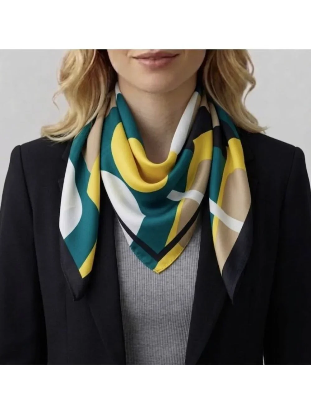 ⭐Geometric Abstract Silky Elegant Bandana Square Scarf Yellow Green Bold Modern